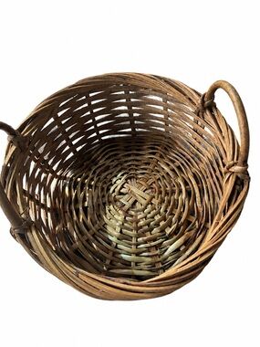 Rustic Wicker Round Basket with Handles - Brown